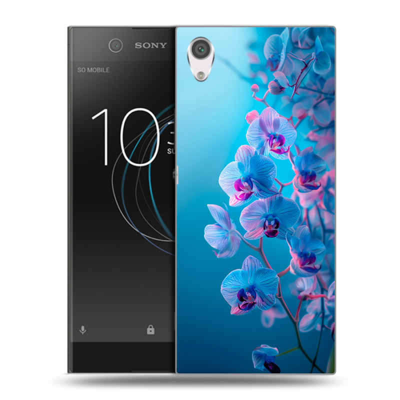 Силиконовый чехол на Sony Xperia XA1 с принтом голубые орхидеи Силиконовый чехол на Sony Xperia XA1 с принтом голубые орхидеи
