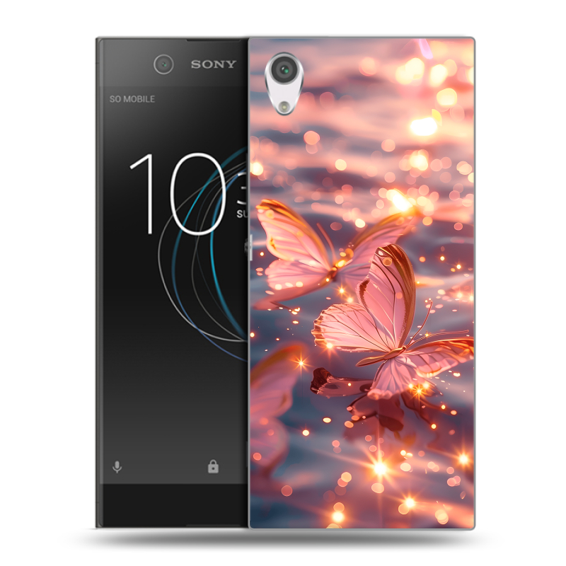 Силиконовый чехол на Sony Xperia XA1 с принтом бабочки розовые Силиконовый чехол на Sony Xperia XA1 с принтом бабочки розовые