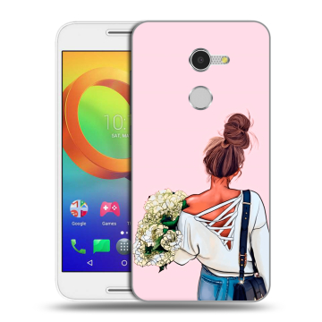 Силиконовый чехол на Alcatel A3 с принтом Девушка и букет