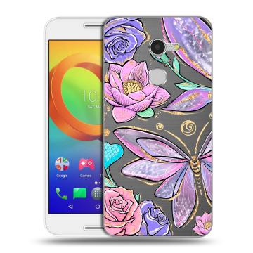Силиконовый чехол на Alcatel A3 с принтом Бабочки и цветы Силиконовый чехол на Alcatel A3 с принтом Бабочки и цветы