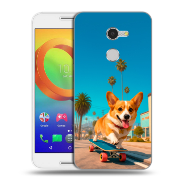 Силиконовый чехол на Alcatel A3 с принтом Корги на скейте Силиконовый чехол на Alcatel A3 с принтом Корги на скейте