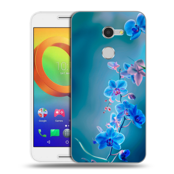 Силиконовый чехол на Alcatel A3 с принтом Голубые цветы Силиконовый чехол на Alcatel A3 с принтом Голубые цветы