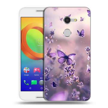 Силиконовый чехол на Alcatel A3 с принтом бабочки и лаванда