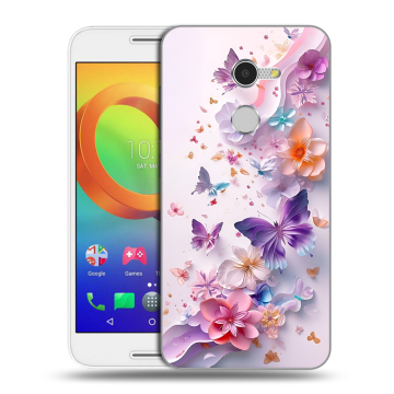 Силиконовый чехол на Alcatel A3 с принтом цветы бабочки
