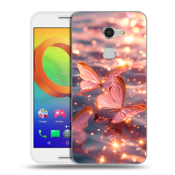 Силиконовый чехол на Alcatel A3 с принтом бабочки розовые