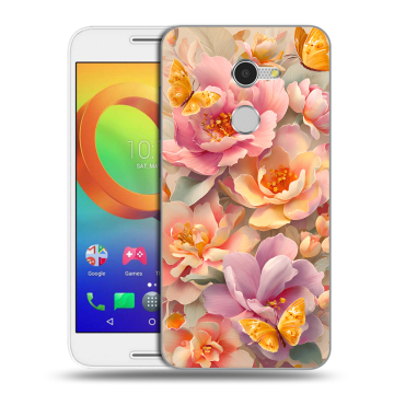 Силиконовый чехол на Alcatel A3 с принтом Цветы и бабочки