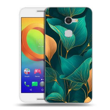 Силиконовый чехол на Alcatel A3 с принтом Листья и золото