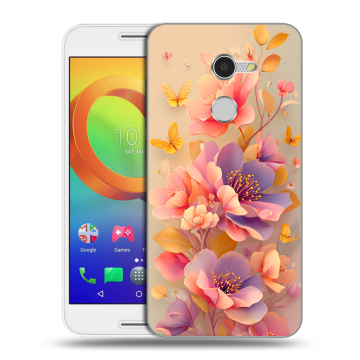 Силиконовый чехол на Alcatel A3 с принтом Цветы и бабочки