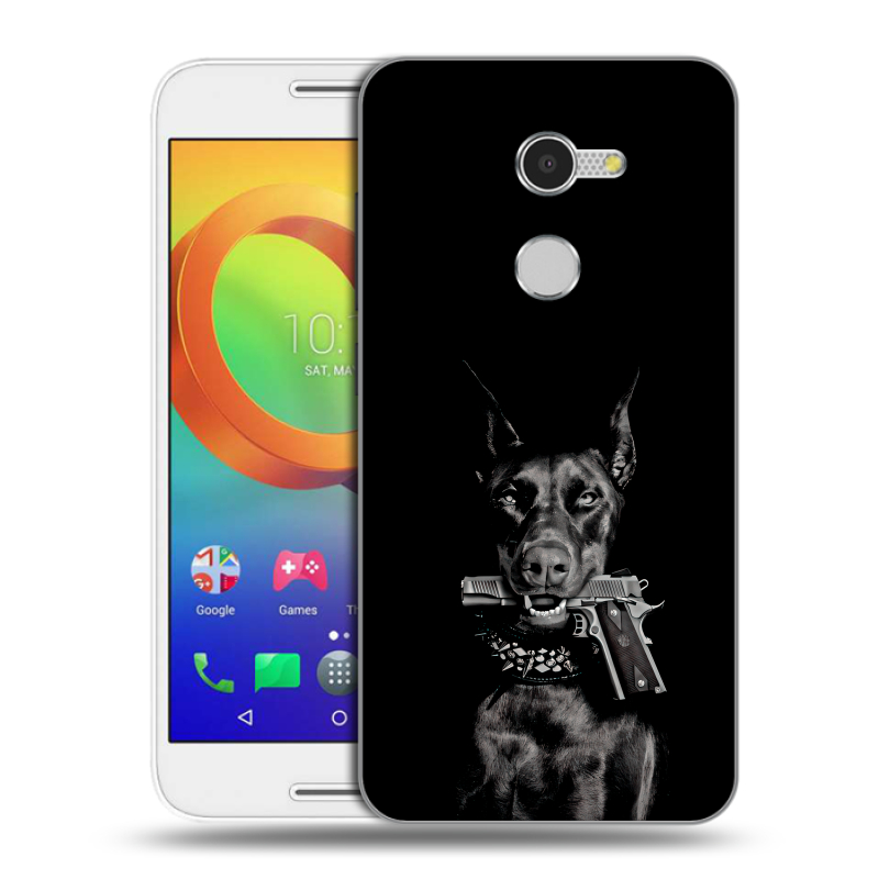 Силиконовый чехол на Alcatel A3 с принтом Доберман и пистолет Силиконовый чехол на Alcatel A3 с принтом Доберман и пистолет