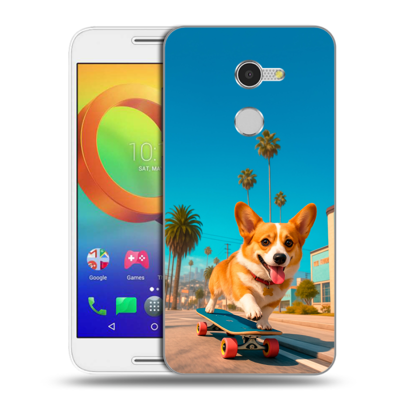 Силиконовый чехол на Alcatel A3 с принтом Корги на скейте Силиконовый чехол на Alcatel A3 с принтом Корги на скейте
