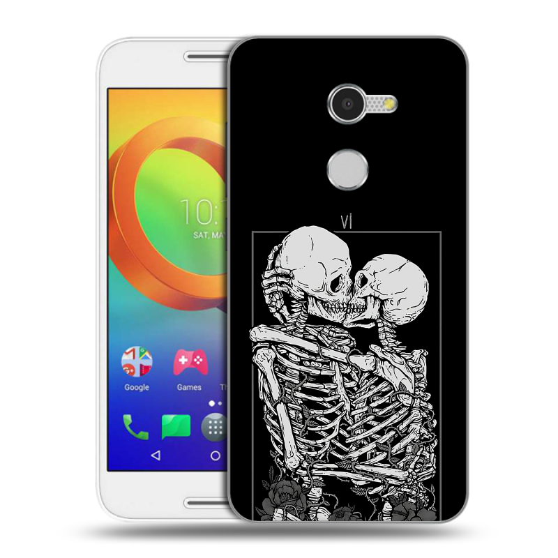 Силиконовый чехол на Alcatel A3 с принтом Поцелуй скелетов Силиконовый чехол на Alcatel A3 с принтом Поцелуй скелетов