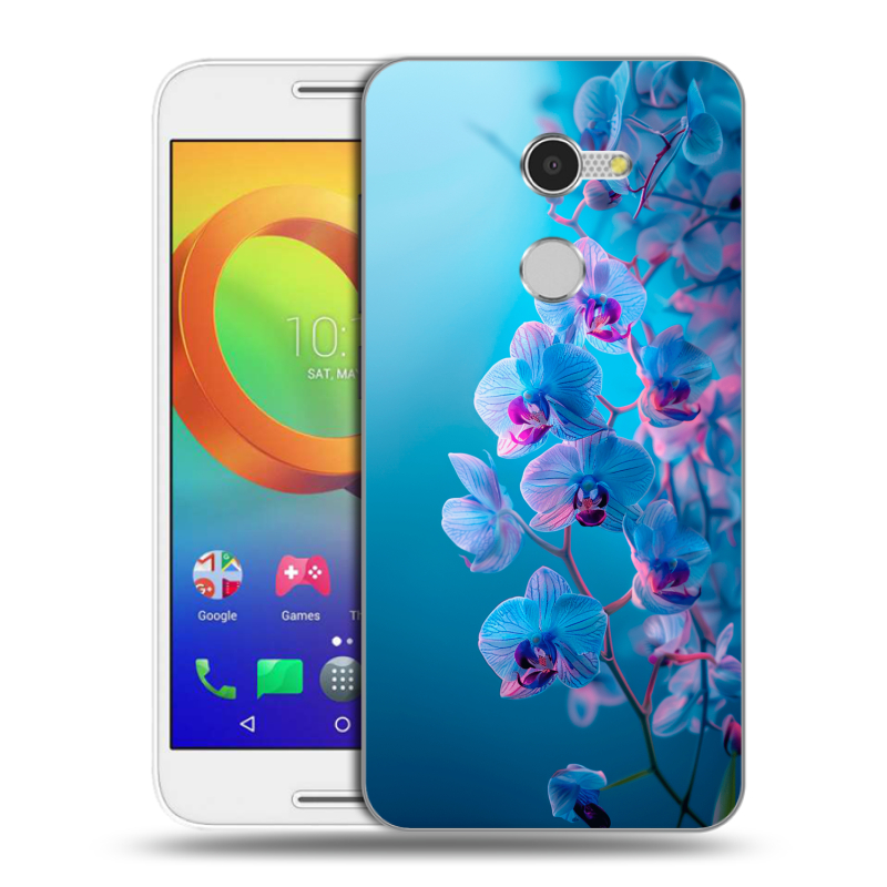 Силиконовый чехол на Alcatel A3 с принтом голубые орхидеи Силиконовый чехол на Alcatel A3 с принтом голубые орхидеи