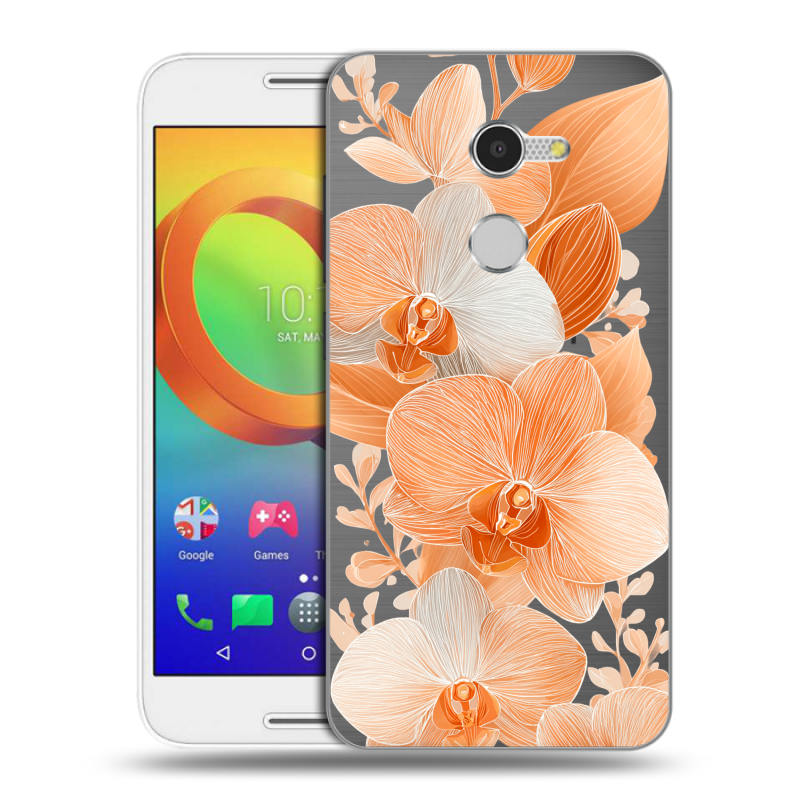 Силиконовый чехол на Alcatel A3 с принтом Бежевые цветы Силиконовый чехол на Alcatel A3 с принтом Бежевые цветы