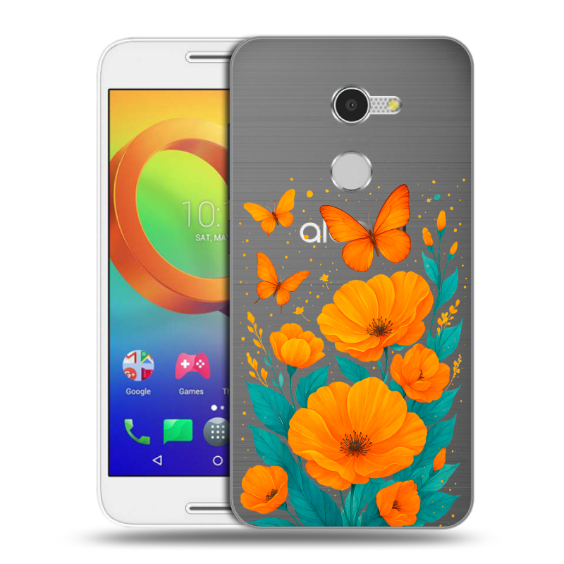 Силиконовый чехол на Alcatel A3 с принтом цветы бабочки Силиконовый чехол на Alcatel A3 с принтом цветы бабочки