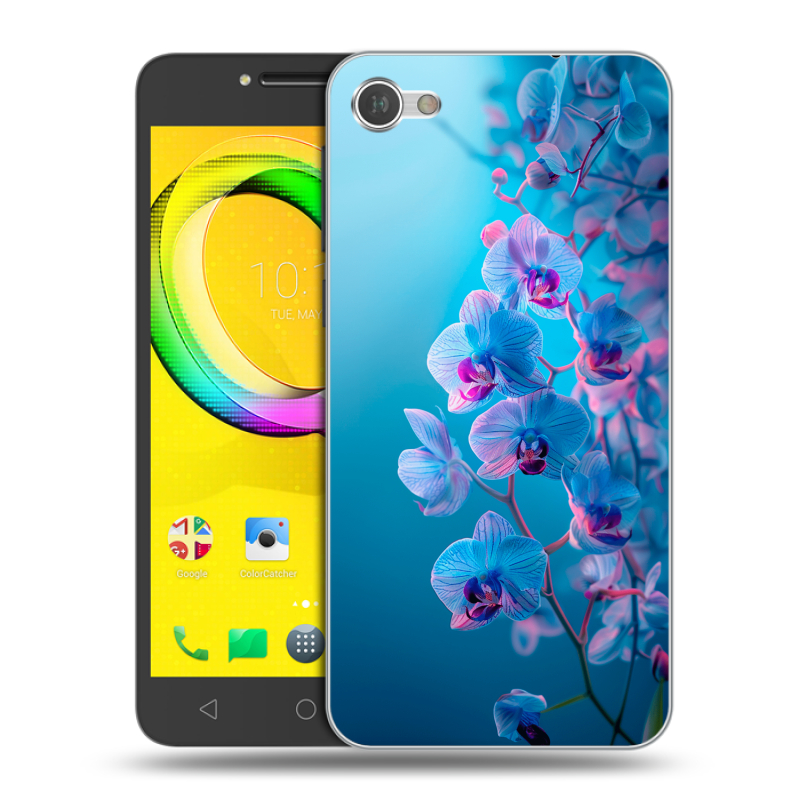 Силиконовый чехол на Alcatel A5 LED с принтом голубые орхидеи Силиконовый чехол на Alcatel A5 LED с принтом голубые орхидеи