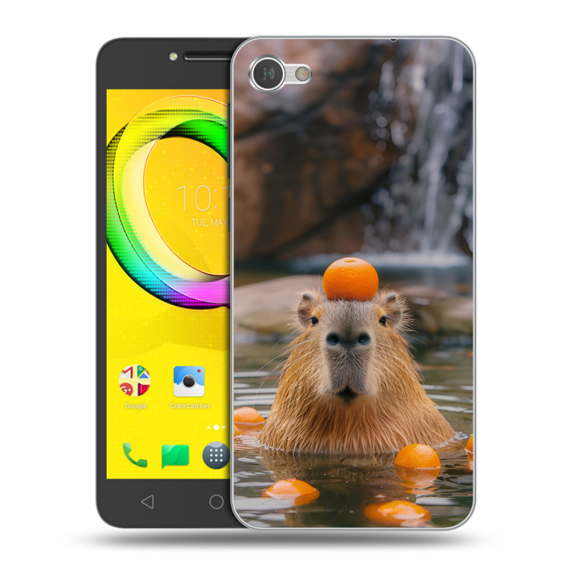 Силиконовый чехол на Alcatel A5 LED с принтом Капибара с апельсином Силиконовый чехол на Alcatel A5 LED с принтом Капибара с апельсином