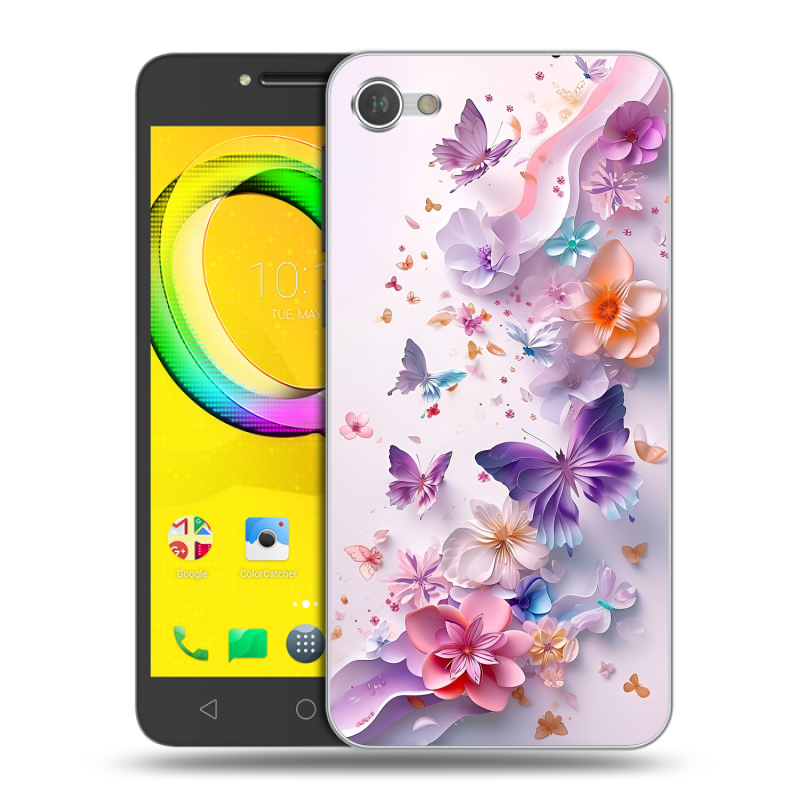 Силиконовый чехол на Alcatel A5 LED с принтом цветы бабочки Силиконовый чехол на Alcatel A5 LED с принтом цветы бабочки