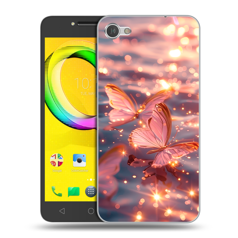 Силиконовый чехол на Alcatel A5 LED с принтом бабочки розовые Силиконовый чехол на Alcatel A5 LED с принтом бабочки розовые