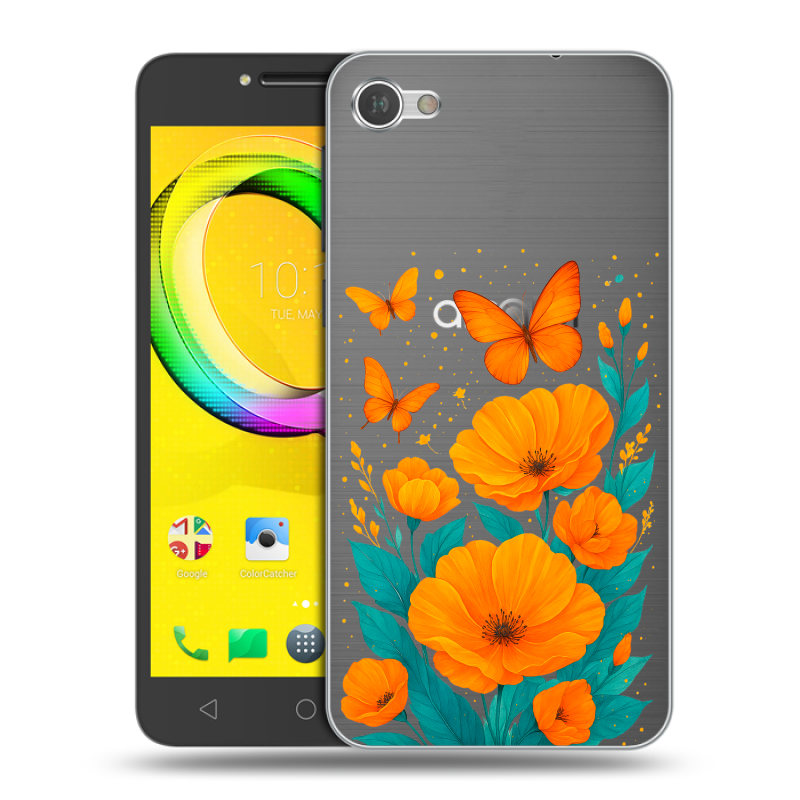 Силиконовый чехол на Alcatel A5 LED с принтом цветы бабочки Силиконовый чехол на Alcatel A5 LED с принтом цветы бабочки
