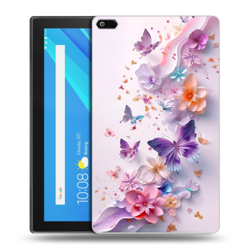 Силиконовый чехол на Lenovo Tab 4 8 с принтом цветы бабочки Силиконовый чехол на Lenovo Tab 4 8 с принтом цветы бабочки