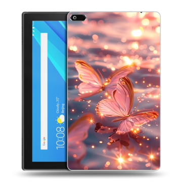 Силиконовый чехол на Lenovo Tab 4 8 с принтом бабочки розовые Силиконовый чехол на Lenovo Tab 4 8 с принтом бабочки розовые