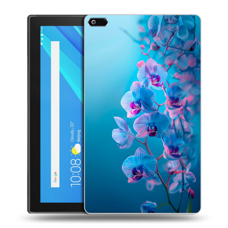Силиконовый чехол на Lenovo Tab 4 8 с принтом голубые орхидеи Силиконовый чехол на Lenovo Tab 4 8 с принтом голубые орхидеи