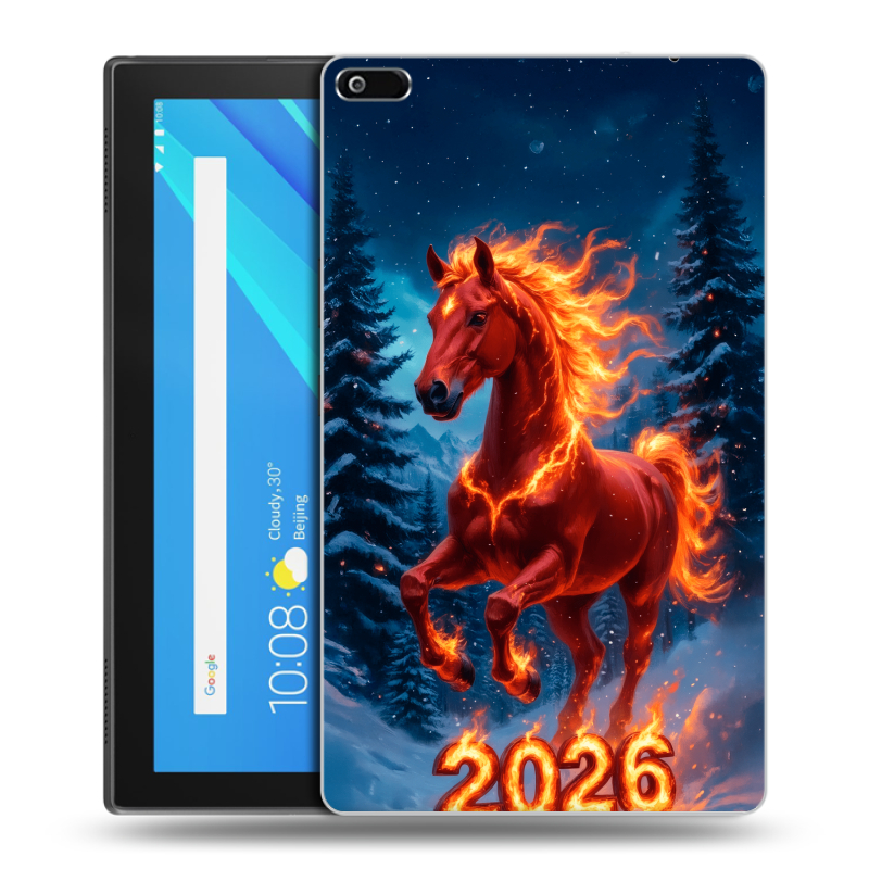 Силиконовый чехол на Lenovo Tab 4 8 с принтом Новый год коня Силиконовый чехол на Lenovo Tab 4 8 с принтом Новый год коня