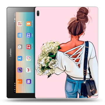 Силиконовый чехол на планшета Lenovo Tab 4 10 с принтом Девушка и букет Силиконовый чехол на планшета Lenovo Tab 4 10 с принтом Девушка и букет