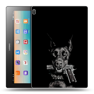 Силиконовый чехол на планшета Lenovo Tab 4 10 с принтом Доберман и пистолет Силиконовый чехол на планшета Lenovo Tab 4 10 с принтом Доберман и пистолет