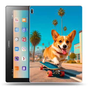 Силиконовый чехол на Lenovo Tab 4 10 с принтом Корги на скейте