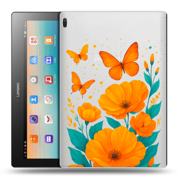 Силиконовый чехол на Lenovo Tab 4 10 с принтом цветы бабочки