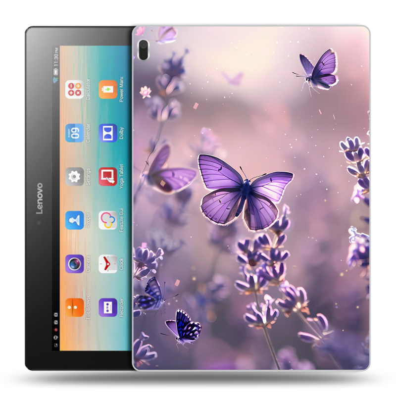 Силиконовый чехол на Lenovo Tab 4 10 с принтом бабочки и лаванда Силиконовый чехол на Lenovo Tab 4 10 с принтом бабочки и лаванда