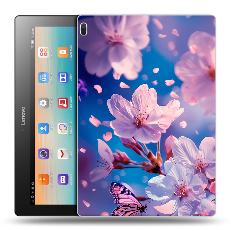 Силиконовый чехол на Lenovo Tab 4 10 с принтом цветы бабочки Силиконовый чехол на Lenovo Tab 4 10 с принтом цветы бабочки