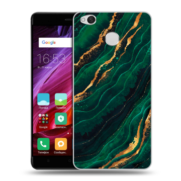 Силиконовый противоударный чехол на Xiaomi RedMi 4X с принтом Мрамор зеленое золото