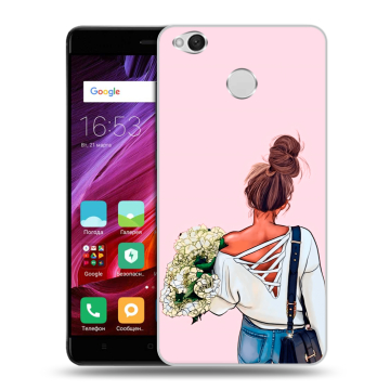 Силиконовый противоударный чехол на Xiaomi RedMi 4X с принтом Девушка и букет