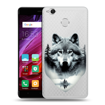 Силиконовый противоударный чехол на Xiaomi RedMi 4X с принтом Волк в лесу Силиконовый противоударный чехол на Xiaomi RedMi 4X с принтом Волк в лесу