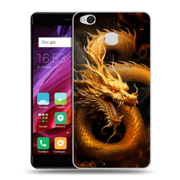 Силиконовый противоударный чехол на Xiaomi RedMi 4X с принтом Золотой дракон Силиконовый противоударный чехол на Xiaomi RedMi 4X с принтом Золотой дракон