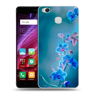Силиконовый противоударный чехол на Xiaomi RedMi 4X с принтом Голубые цветы Силиконовый противоударный чехол на Xiaomi RedMi 4X с принтом Голубые цветы