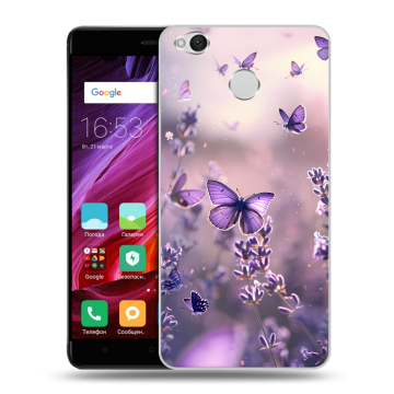 Силиконовый противоударный чехол на Xiaomi RedMi 4X с принтом бабочки и лаванда