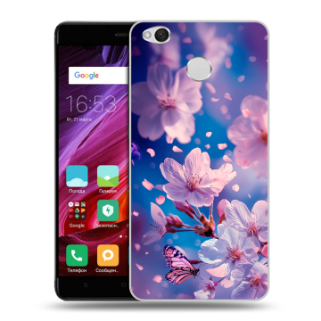 Силиконовый противоударный чехол на Xiaomi RedMi 4X с принтом цветы бабочки Силиконовый противоударный чехол на Xiaomi RedMi 4X с принтом цветы бабочки