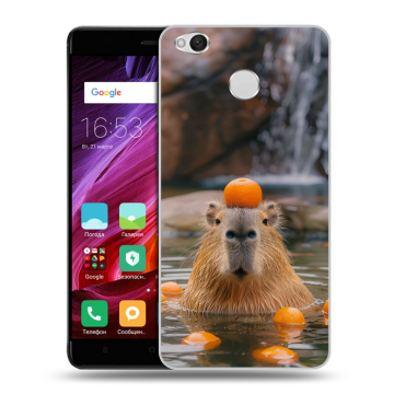 Силиконовый противоударный чехол на Xiaomi RedMi 4X с принтом Капибара с апельсином