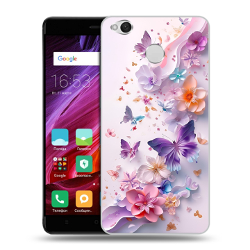 Силиконовый противоударный чехол на Xiaomi RedMi 4X с принтом цветы бабочки