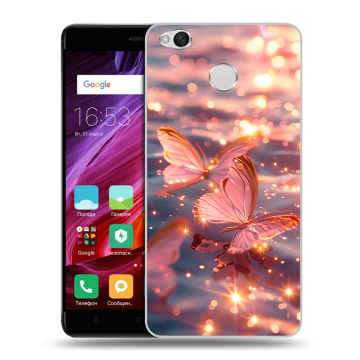 Силиконовый противоударный чехол на Xiaomi RedMi 4X с принтом бабочки розовые