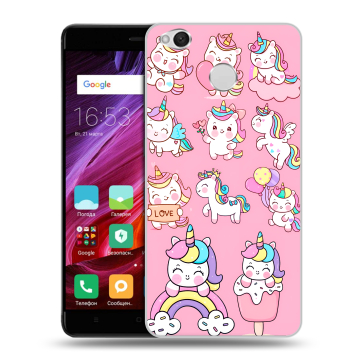 Силиконовый противоударный чехол на Xiaomi RedMi 4X с принтом Единороги и радуга