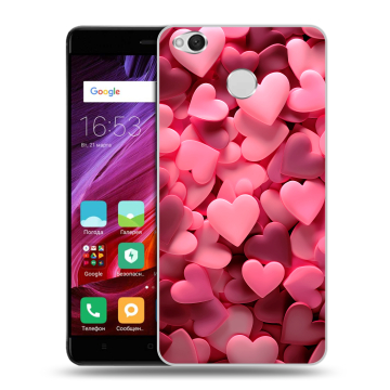 Силиконовый противоударный чехол на Xiaomi RedMi 4X с принтом розовые сердечки Силиконовый противоударный чехол на Xiaomi RedMi 4X с принтом розовые сердечки