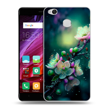 Силиконовый противоударный чехол на Xiaomi RedMi 4X с принтом Цветы и мрамор