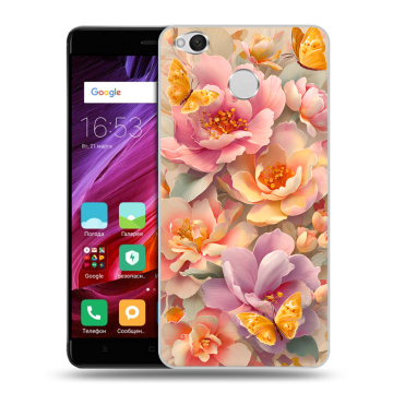 Силиконовый противоударный чехол на Xiaomi RedMi 4X с принтом Цветы и бабочки