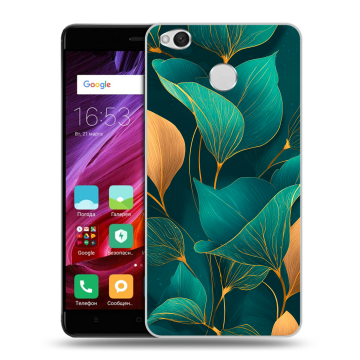 Силиконовый противоударный чехол на Xiaomi RedMi 4X с принтом Листья и золото