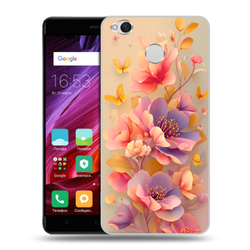 Силиконовый противоударный чехол на Xiaomi RedMi 4X с принтом Цветы и бабочки