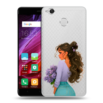 Силиконовый противоударный чехол на Xiaomi RedMi 4X с принтом девушка цветы